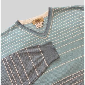 Montechiaro Men's 2XL V-neck Sweater Made In Italy Lightweight Blue Striped